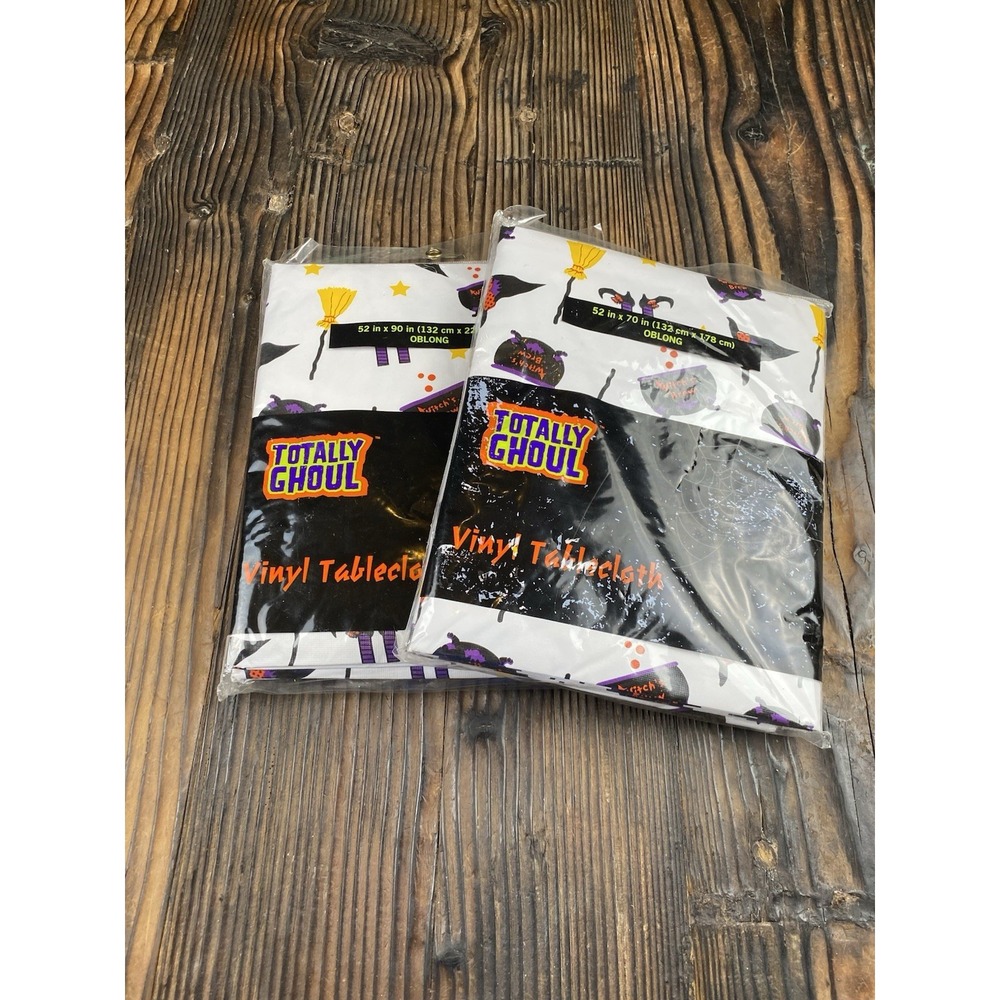 VTG "Totally Ghoul Halloween" Set of 2 Vinyl Oblong Tablecloths from KMart-NWT